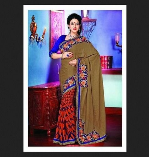 6.3m Chiffon Party Wear Fancy Cut Paste Half Half Saree with Blouse Piece