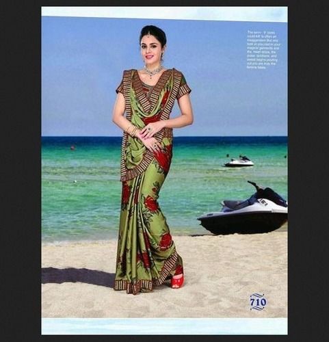 Multi Color Blended Chiffon Formal Wear Satin Chiffon Printed Saree (With Blouse Piece)