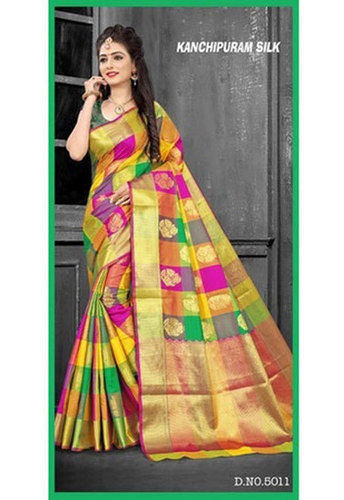 Ladies Kanchipuram Silk Saree - 6.3m Length with 0.8m Silk Blouse | Multicolor, Bollywood Style, Printed Pattern for Festive Occasions