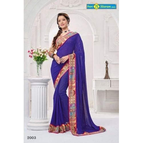 Chiffon Blue Casual Saree with Blouse Piece