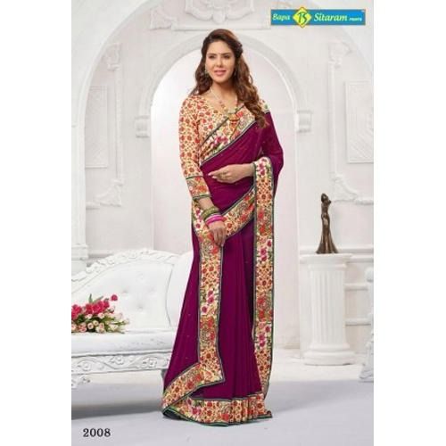 Chiffon Magenta Color Casual Saree with Blouse Piece