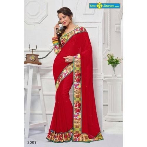 Chiffon Red Casual Saree with Blouse Piece