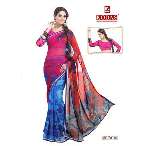 Half Pure Georgette Saree With Fancy Work Blouse