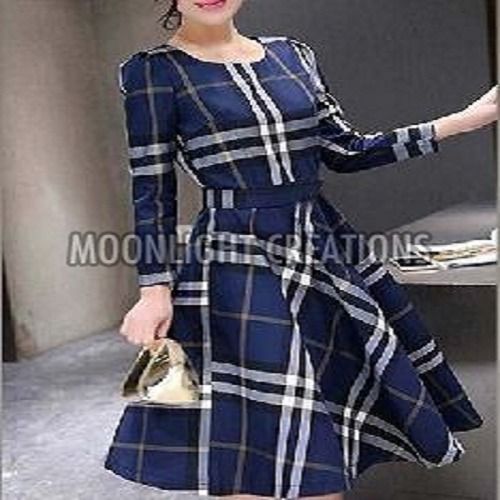 Dark Blue Ladies Party Wear Mid Length Dress