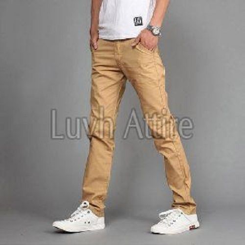 Mens Casual Plain Cotton Trousers