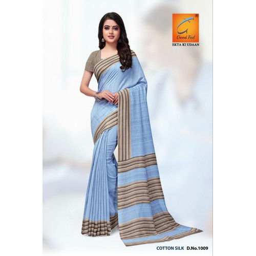 Multi Color Plain Cotton Silk Office Uniform Saree