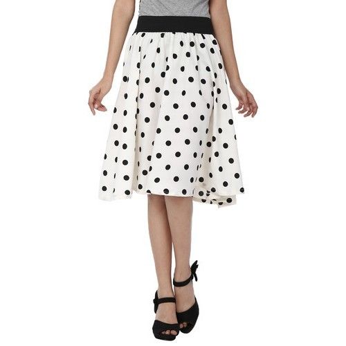 Ladies Lycra Cotton Polka Dot White Skirt