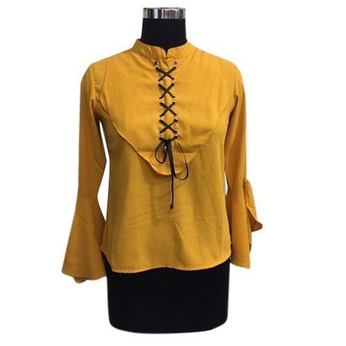 Plain Casual Ladies Yellow Polyester Top