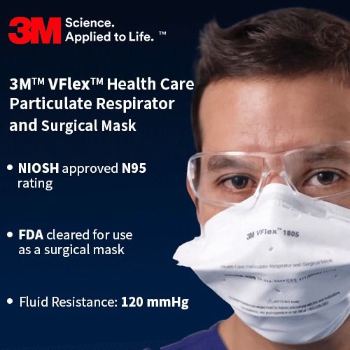 Hospital Grade N95 1805 Health Care Particulate Respirator And Surgical Mask