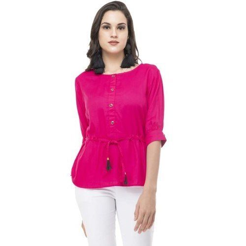 Ladies Causal Rayon Plain Pink Top