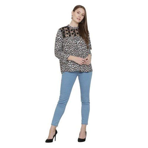 Ladies Rayon Printed High Neck Top