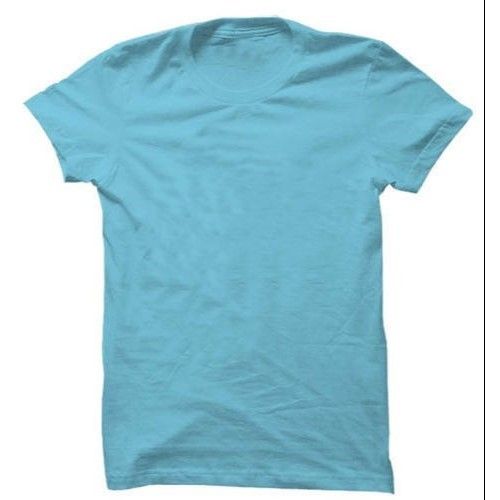 Cotton Plain Blue Half Sleeve Round T-Shirt