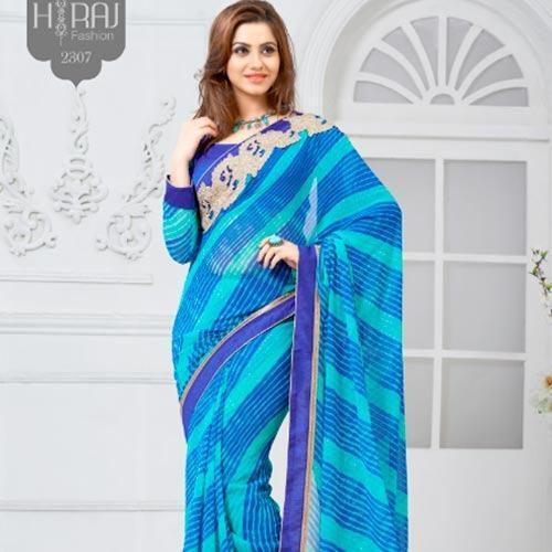 Blue 6M Casual Wear Cotton Printed Saree With Blouse