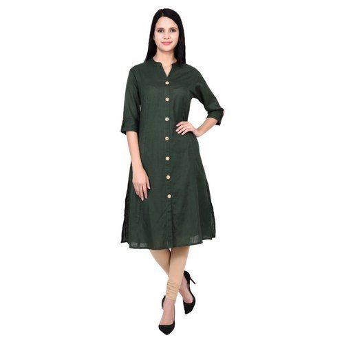 3/4th Sleeve Olive Green Flex Cotton Ladies Kurti