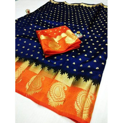 Blue Color 5.5m Kanjivaram Silk Saree With Attractive Border