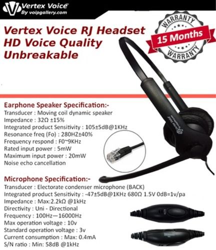 Vertex Voice High Defination Rj Headset With Controller Body Material: Steel And Plastic Mix