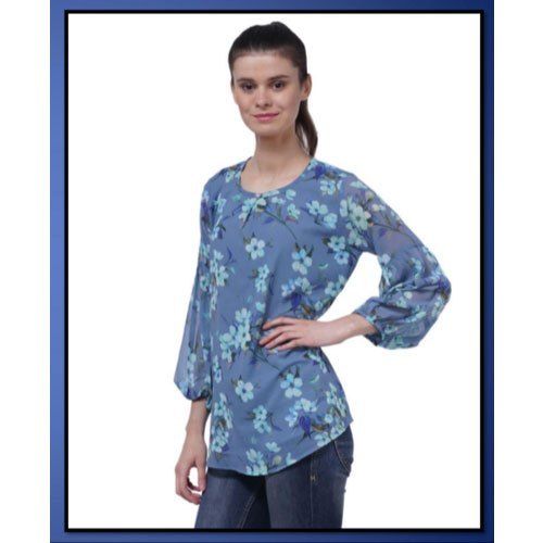 Blue Casual Wear Western Girls Printed Top