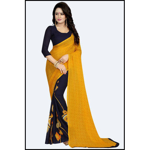 Georgette Yellow Party Wear Saree