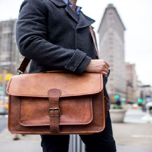 Brown Men Leather Messenger Bag