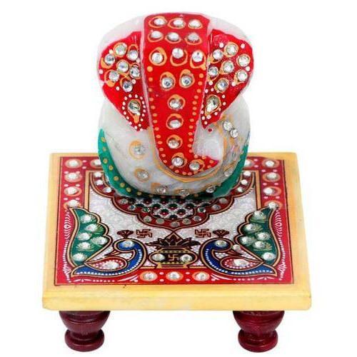 Multicolor Handicraft Marble Ganesh Chowki