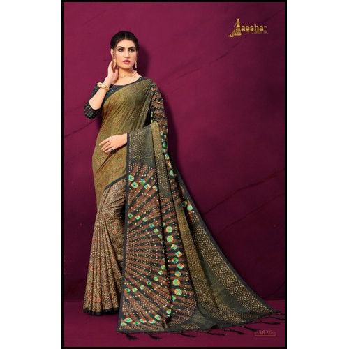 Chiffon Printed Sarees With Unstitched Blouse