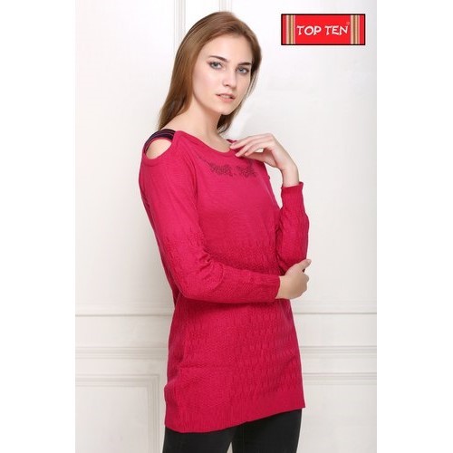 Plain Designer Full Sleeve Woolen Pink Top