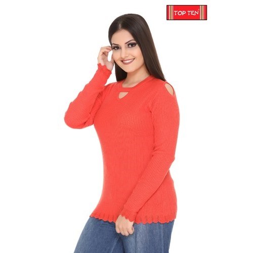 Ladies Designer Full Sleeve Woolen Top - Size L 2XL | Hand Wash Various Colors Casual Winter Wear