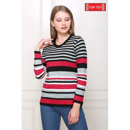 Multi Color Strip Printed Ladies Woolen Top