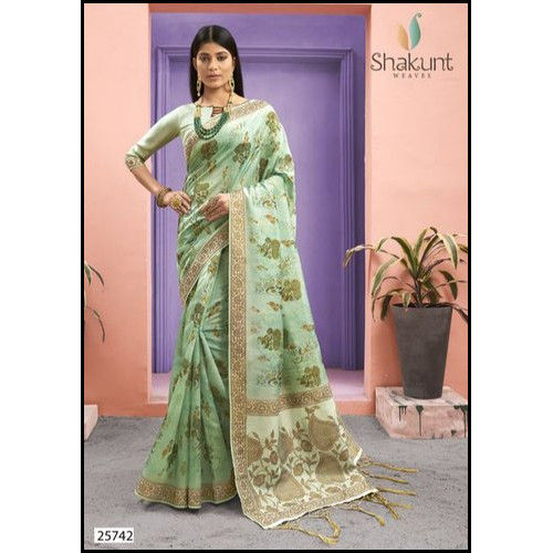 Festive Wear Chenderi Banarasi Saree With Blouse Piece