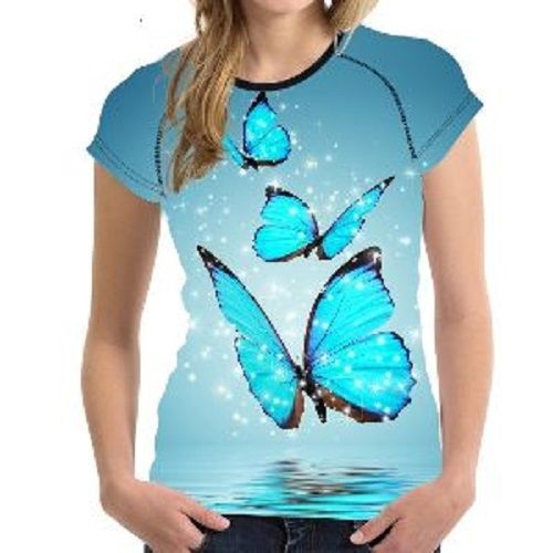 Blue Ladies Cotton Casual T Shirt