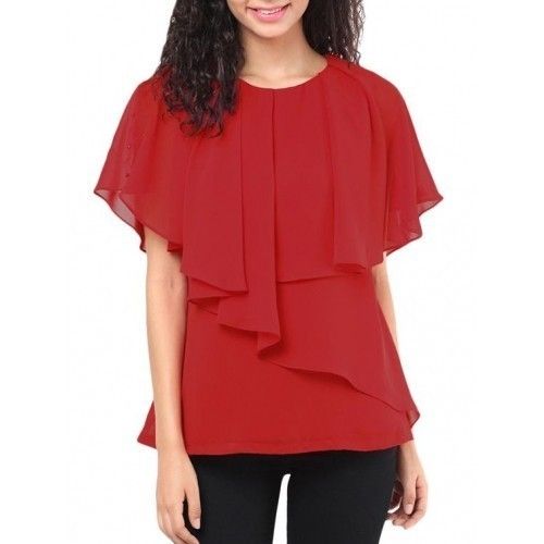 Plain Ladies Georgette Western Red Top