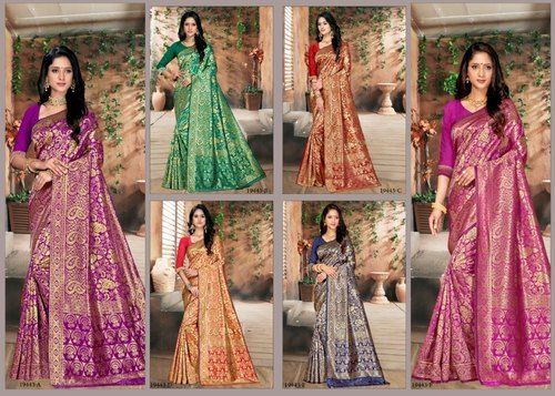 6.3m Party Wear Printed Uppada Silk Sarees (With Blouse Piece)