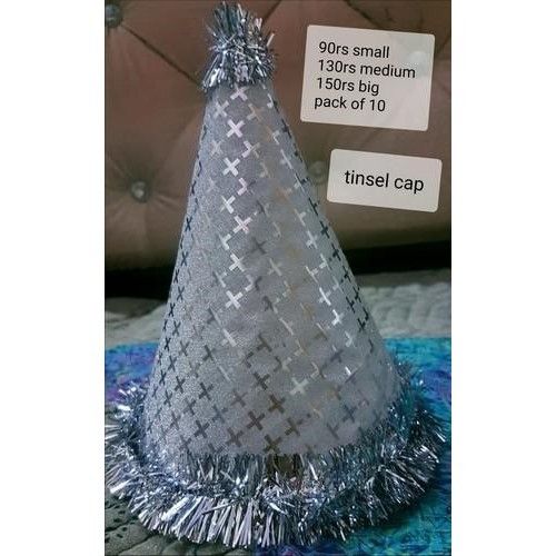 Paper Cone Shape Fancy Silver Birthday Cap