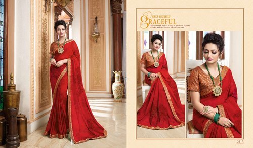 Winter Red Color Georgette Printed 6.3M Party Wear Women'S Saree