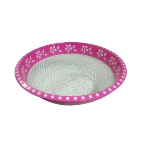 Pink And White Round Plastic Fruit Basket