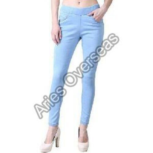 Ladies Plain Blue Jeggings