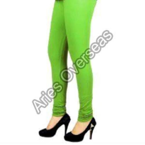 Ladies Plain Green Cotton Leggings