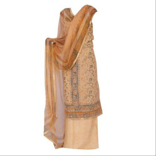 Beige Cotton Party Wear Patiala Suit