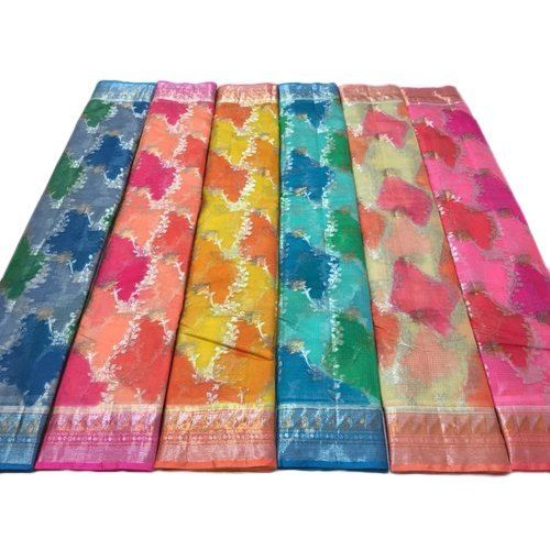 Assorted Party Wear Ladies Chanderi Silk Kota Check Saree