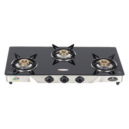 Lpg Sun Glass 3 Burner Glass Top Gas Stove Black