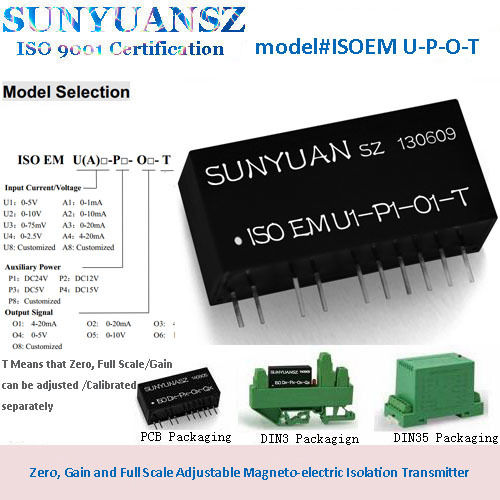 Black Zero, Gain And Full Scale Adjustable Magneto-Electric Isolation Transmitter Adjustable Analog Magneto-Electric Isolation Transmitter/Amplifier Ic
