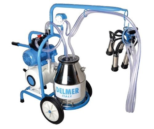 White & Blue Single Bucket Milking Trolley