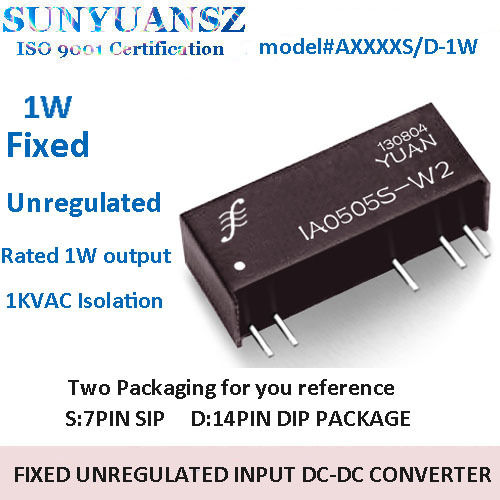 1/2W/3W Fixed Input Unregulated Dual Output DC DC Converter