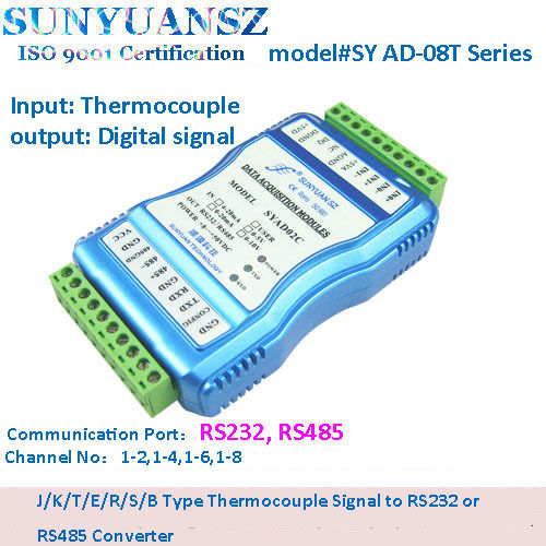 J/K/T/E/R/S/B Type Thermocouple Signal to RS232 or RS485 Converter