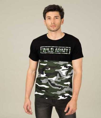 Cotton Black Color Printed Mens T Shirt