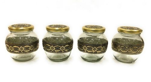 Decorative Airtight 350 ml Glass Jar Container (Set of 4)
