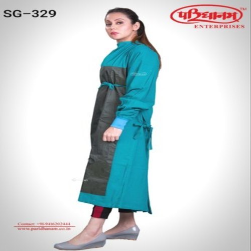 Cotton Green And Sky Blue O.T Gown With Makintosh