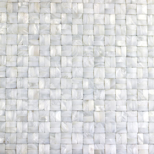 Wear-Resistant 3D Bamboo Weaving Pattern White Fresh Water Shell Mosaic Tiles Mounted On Mesh