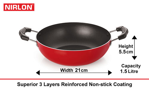 Nirlon Non-Stick Aluminium Kadhai Round Shaped Stove-Top Wok 21 cm
