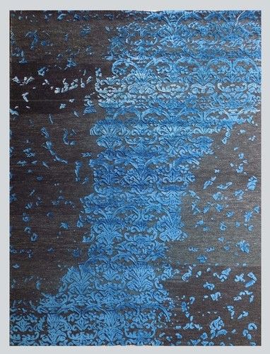 Hand Knotted Black And Blue Carpet Non-Slip